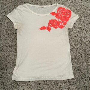 JCrew | Sequined Flowered T-shirt | White/Neon Orange | Size: M